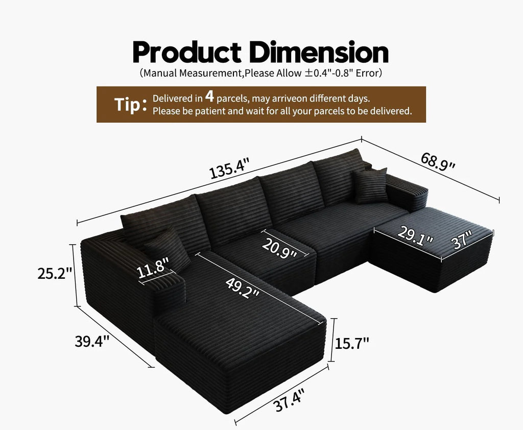 107.5 Cloud Modular Sectional Sofa Couch with L-Shape Chaise,Modern Minimalist Upholstered Couches