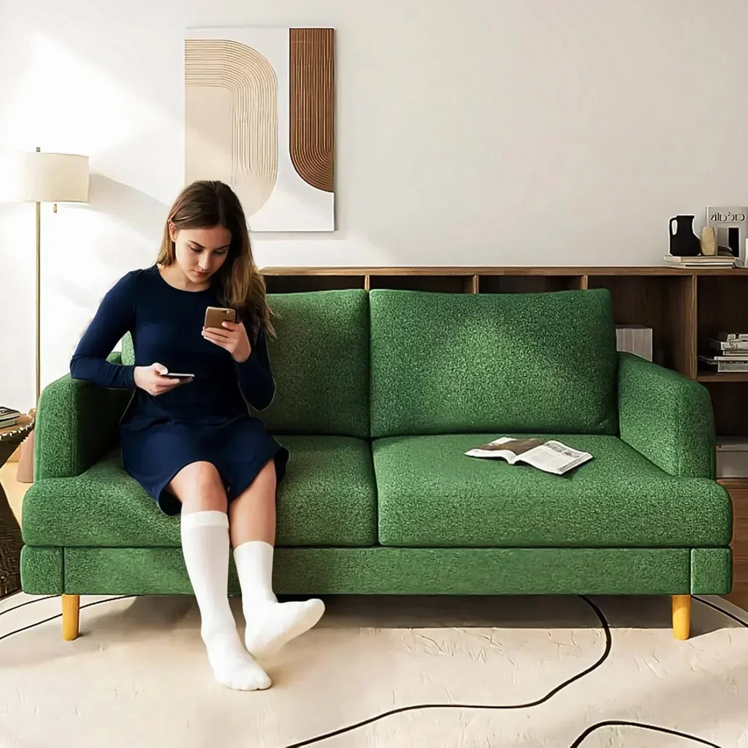 Loveseat Sofa Couch for Living Room with USB Type C Ports Dark Gray Upholstered Small Couches