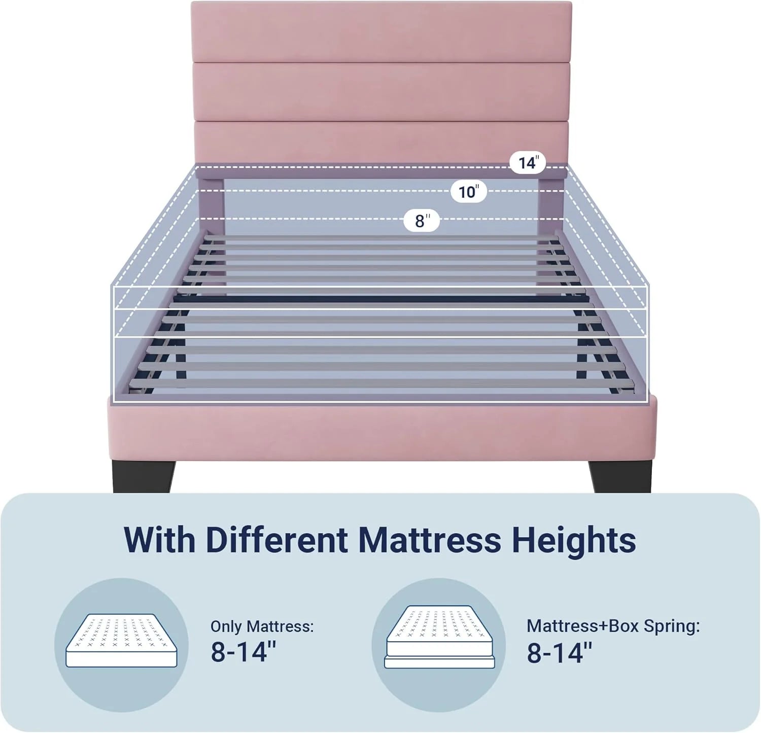 Allewie Queen Size Platform Bed Frame Fabric Upholstered Headboard Wooden Slats Support