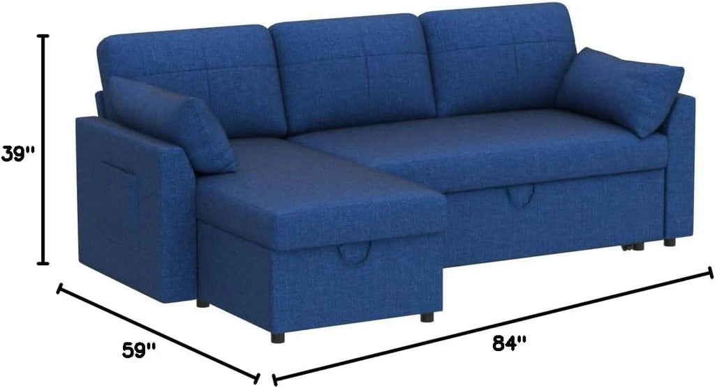 VanAcc Sofa Bed Sleeper Sofa with Storage Chaise 2 in 1 Pull Out Couch Living Room