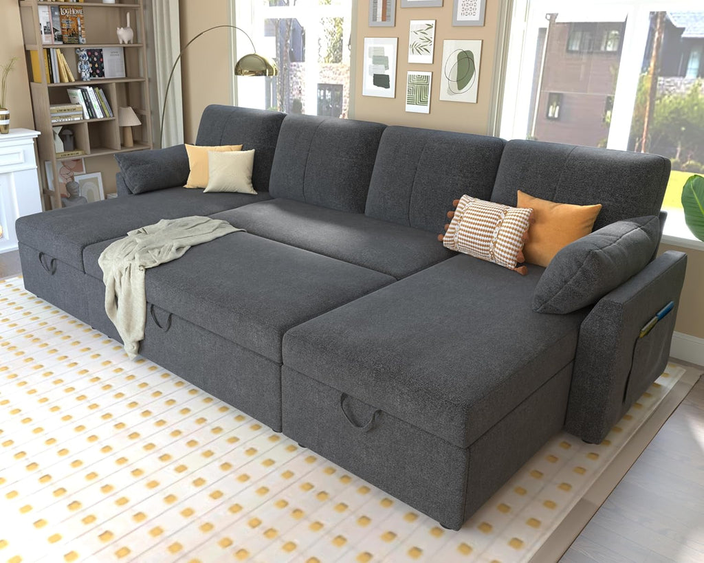 VanAcc Sofa Bed Sleeper Sofa with Storage Chaise 2 in 1 Pull Out Couch Living Room
