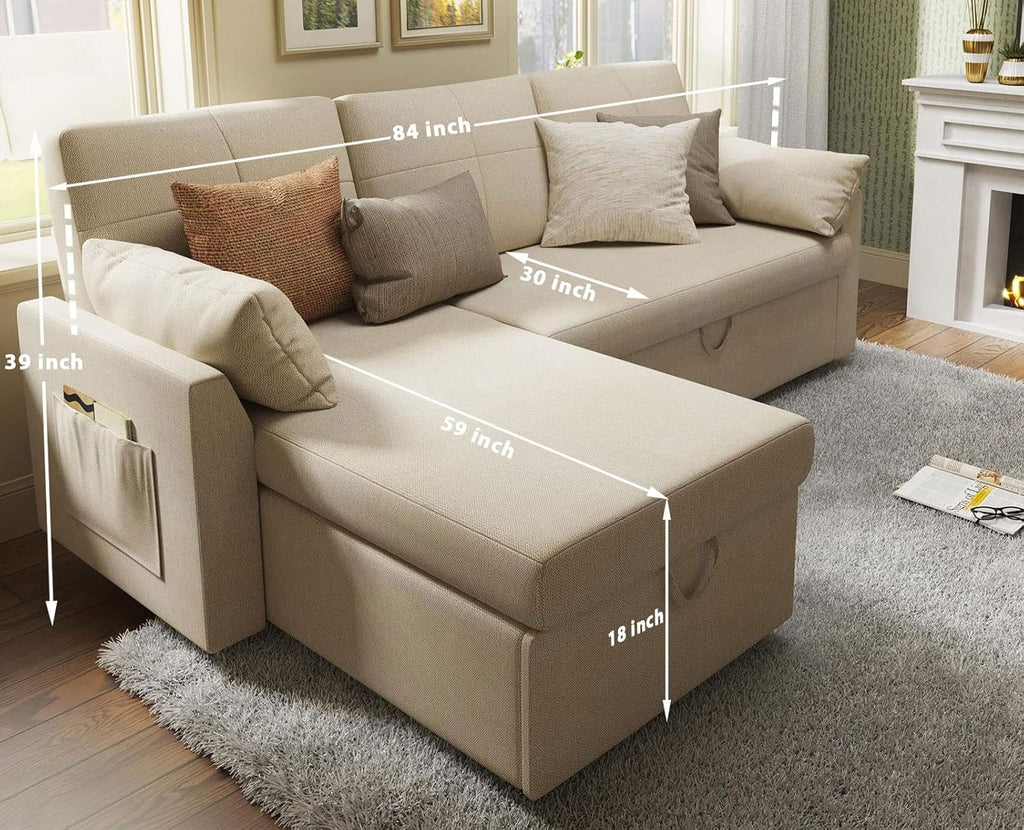 VanAcc Sofa Bed Sleeper Sofa with Storage Chaise 2 in 1 Pull Out Couch Living Room
