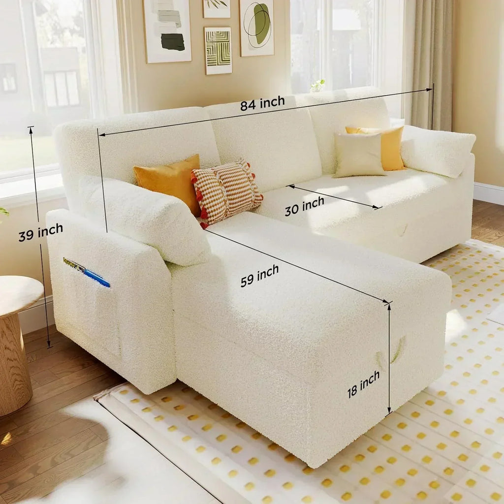 VanAcc Sofa Bed Sleeper Sofa with Storage Chaise 2 in 1 Pull Out Couch Living Room
