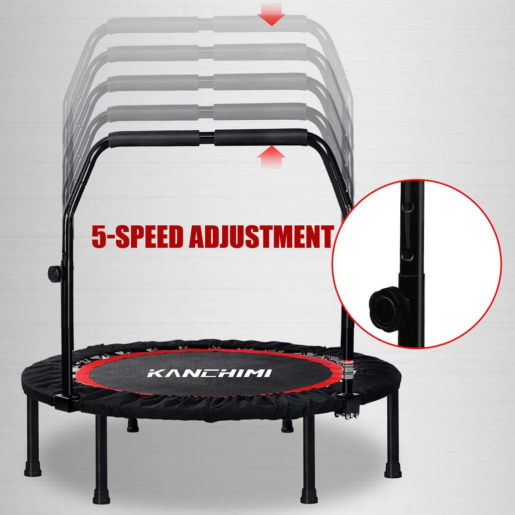 Kanchimi 40 48 Folding Mini Fitness Indoor Exercise Workout Rebounder Trampoline with Handle, Max Load 330lbs