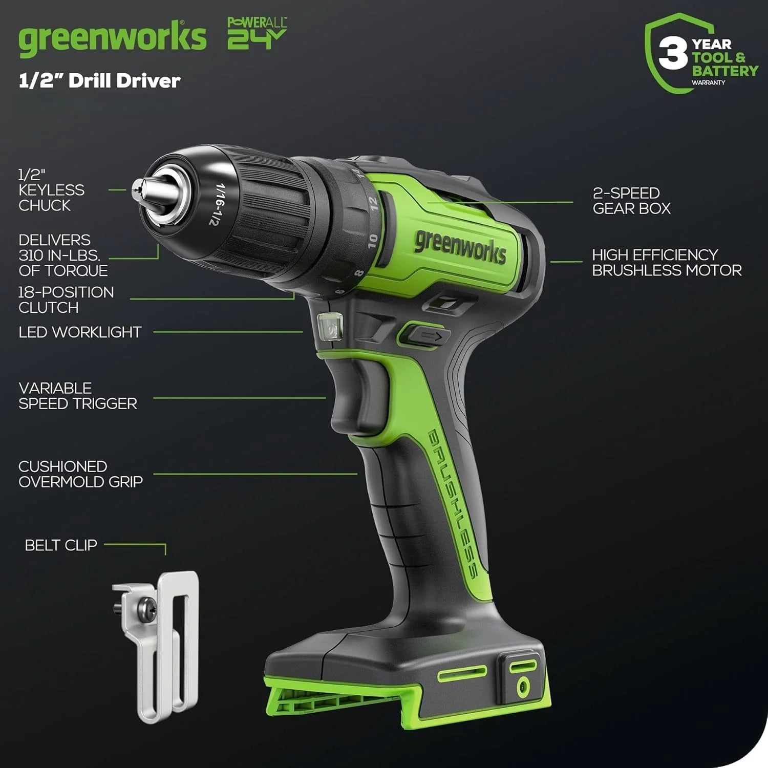 24V Brushless Cordless Drill and Impact Driver,Power Tool Combo Kit Included 1/2�M��rill & 1/4�M��ex Impact Driver and (2) Batteries, Fast Charger, 2 pcs Drill Bit Set & Bag