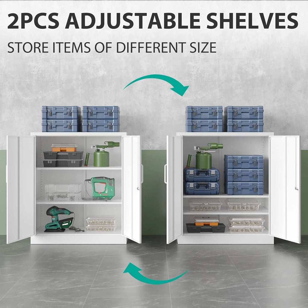 Metal Storage Cabinet with 2 Doors and 6 Shelves, Black Metal Cabinet with Lock, 71 Inch Lockable Garage Storage Cabinet