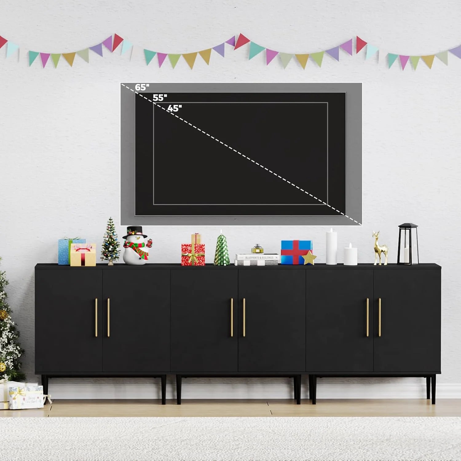 Free Standing Cabinet Black Wood for Living Room, Bedroom, Dining Room, Hallway, Entryway