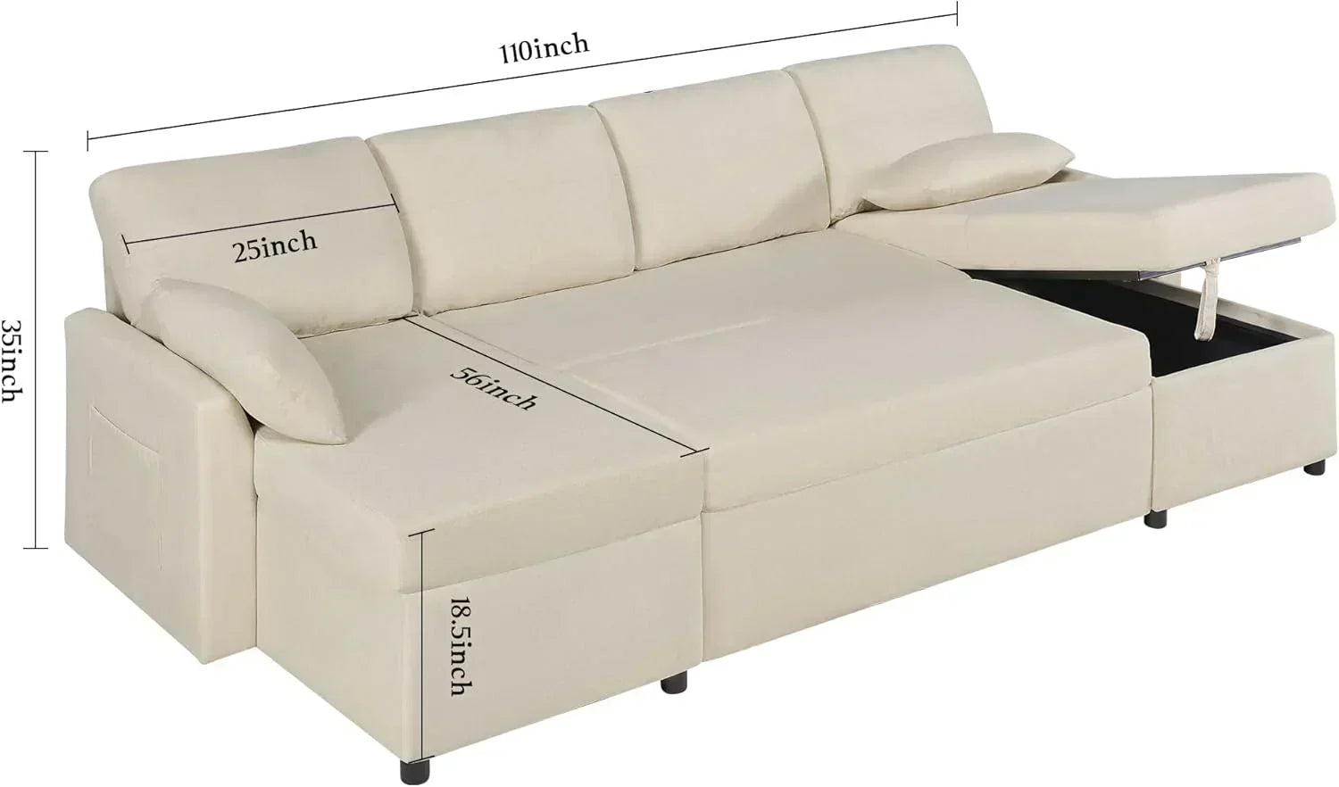 VanAcc Sofa Bed Sleeper Sofa with Storage Chaise 2 in 1 Pull Out Couch Living Room